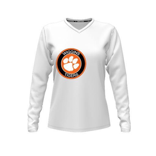 [FTLVCFWH-FYXS-LOGO2] Decker Comfort T-Shirt (Female Youth XS, White, V Neck, Logo 2, Long Sleeve)