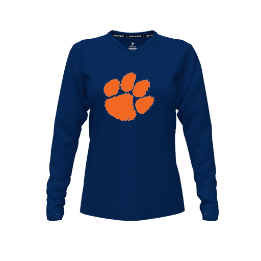 [FTLVCFNV-FYXS-LOGO1] Decker Comfort T-Shirt (Female Youth XS, Navy, V Neck, Logo 1, Long Sleeve)