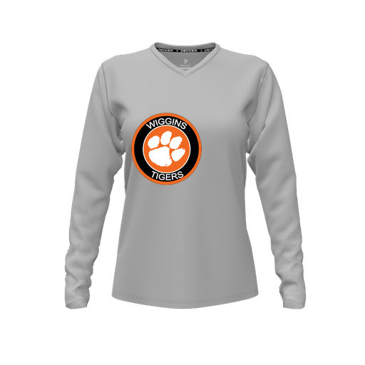 [CUS-DFW-TEES-CMF-VNK-LSL-GRY-FYXS-LOGO2] Decker Comfort T-Shirt (Female Youth XS, Gray, V Neck, Logo 2, Long Sleeve)