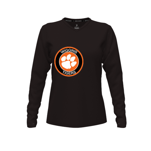 [CUS-DFW-TEES-PER-VNK-LSL-BLK-FYXS-LOGO2] Decker Performance T-Shirt (Female Youth XS, Black, V Neck, Logo 2, Long Sleeve)